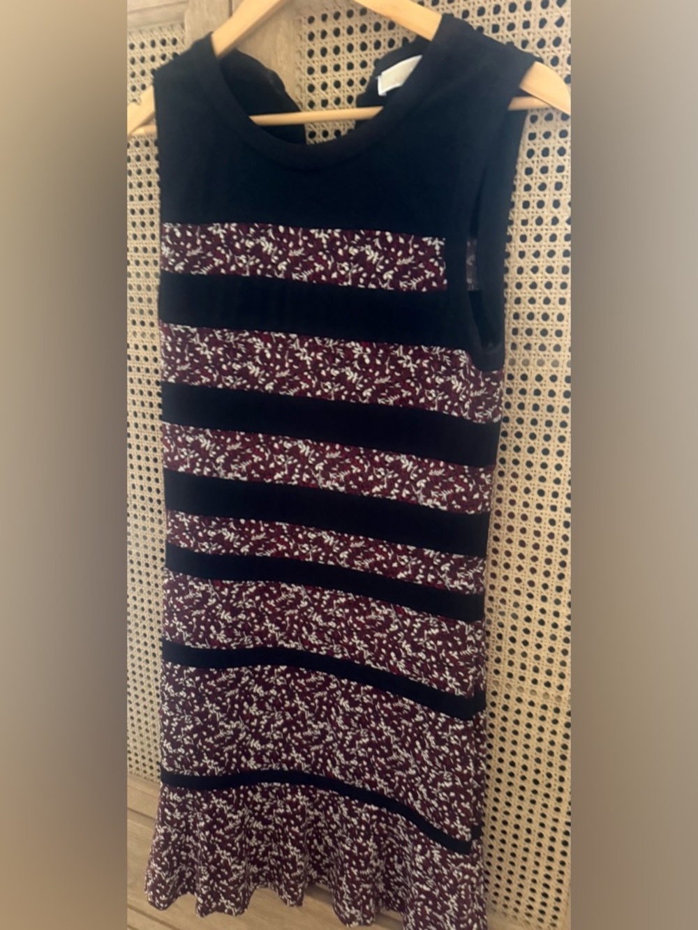 Michael Kors Black and Burgundy Striped Floral Midi Dress